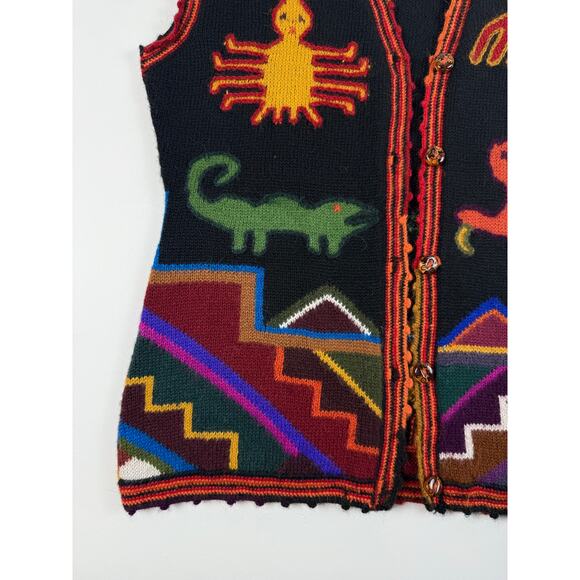 Handmade Andean Alpaca Wool Folk Art Vest | Peru/ Bolivia | Vintage Tribal Knit - Picture 8 of 8
